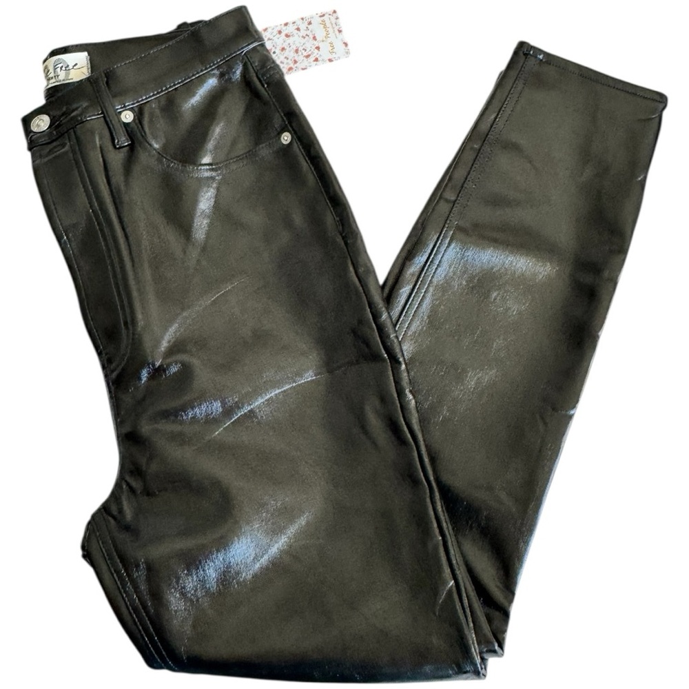 Free People High Rise Liquid Black Patent Leather Pants Size 30 NWT High Shine